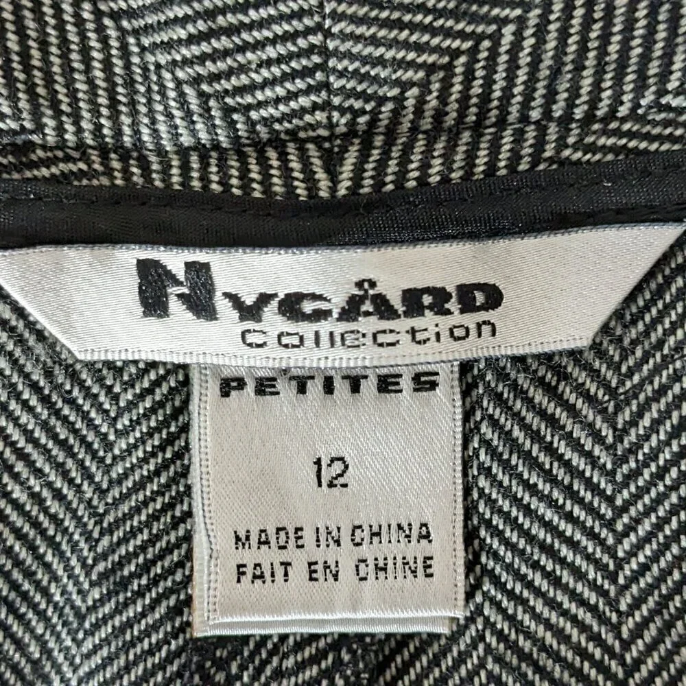 Women's NYGARD Gray Herringbone Pleated, Straight Leg, Career Pants; Size 12P
